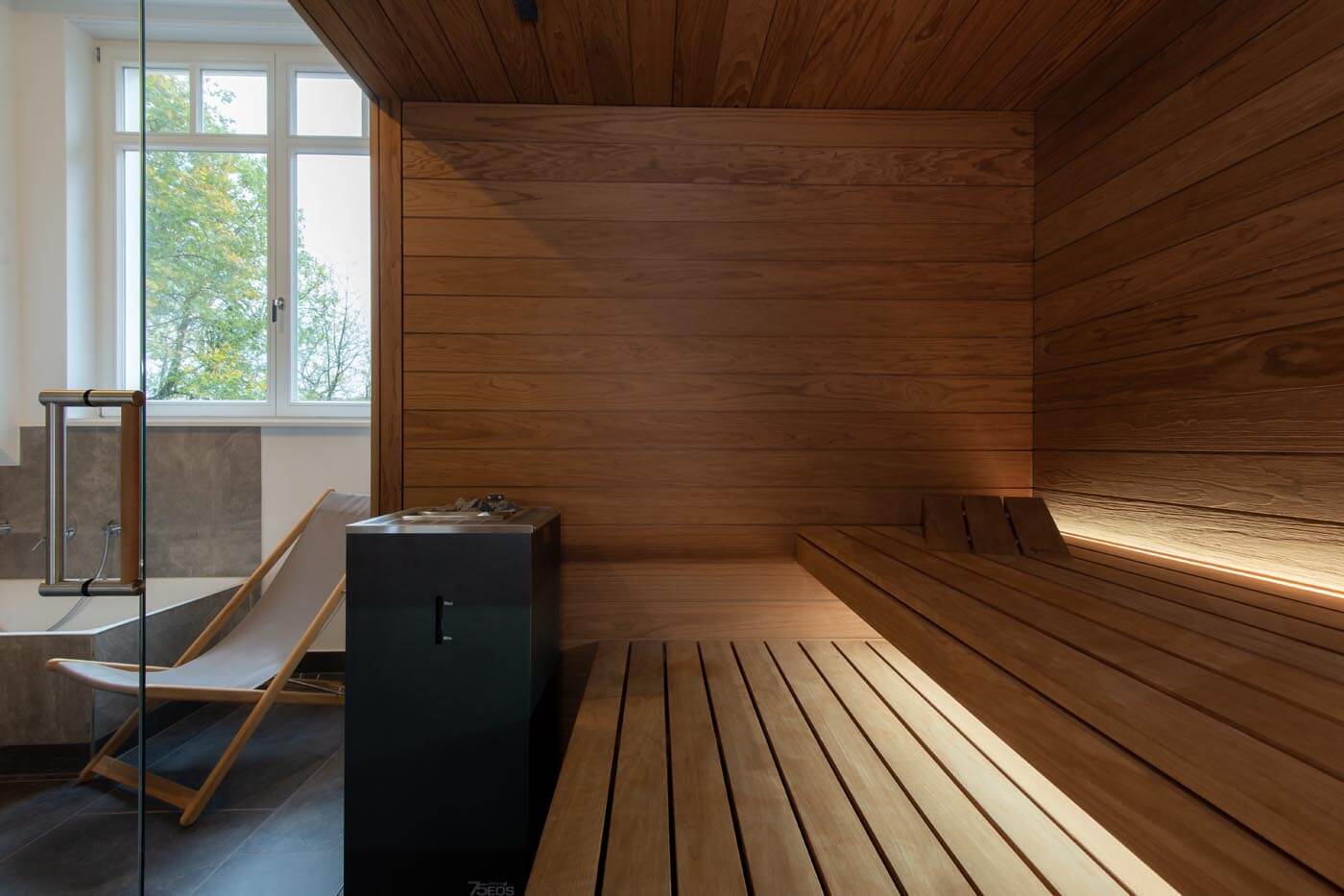 Saunaholz: gebürstete Thermo-Espe 11 design sauna thermo espe gebuerstet 3 | corso saunamanufaktur
