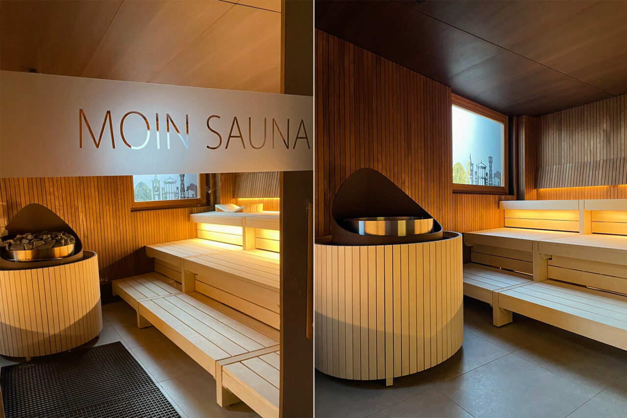 OLantis Saunawelt 7 Olantis Huntebad Saunawelt: Blick in die Stadtsauna (Innensauna). Gewerblicher Saunabau im öffentlichen Bad. Maßanfertigung corso sauna manufaktur