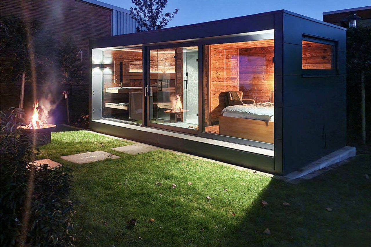 Gartensauna mit Daybed und Dusche 6 aussensauna altholz ruheraum dusche 1 | corso saunamanufaktur